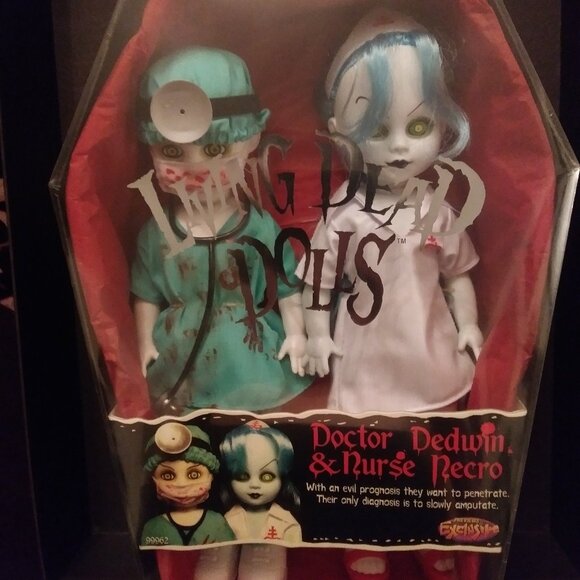 Living Dead Dolls: Doctor Dedwin & Nurse Necro, Coffin Box, NIB Sealed Mint 2000